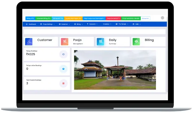 temple management software dashboard